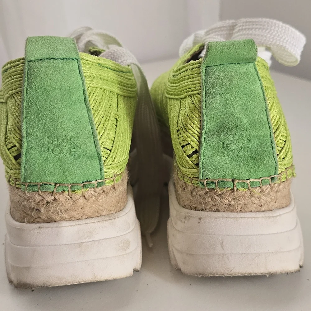 Star Love Lime Green Platform Espadrille Sneakers Size 38